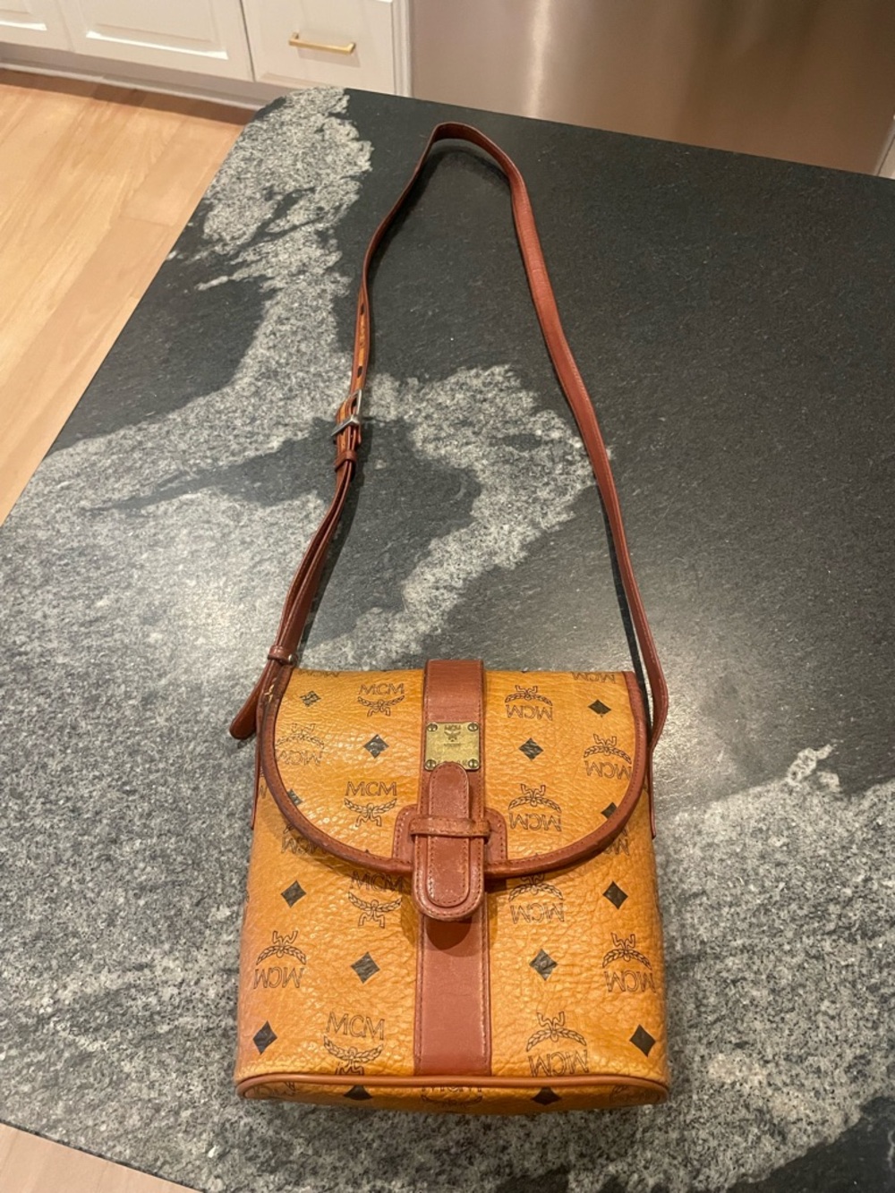 Vintage MCM Cognac Logo Crossbody Bag